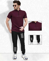 mens tracksuit - MAROON - BLACK