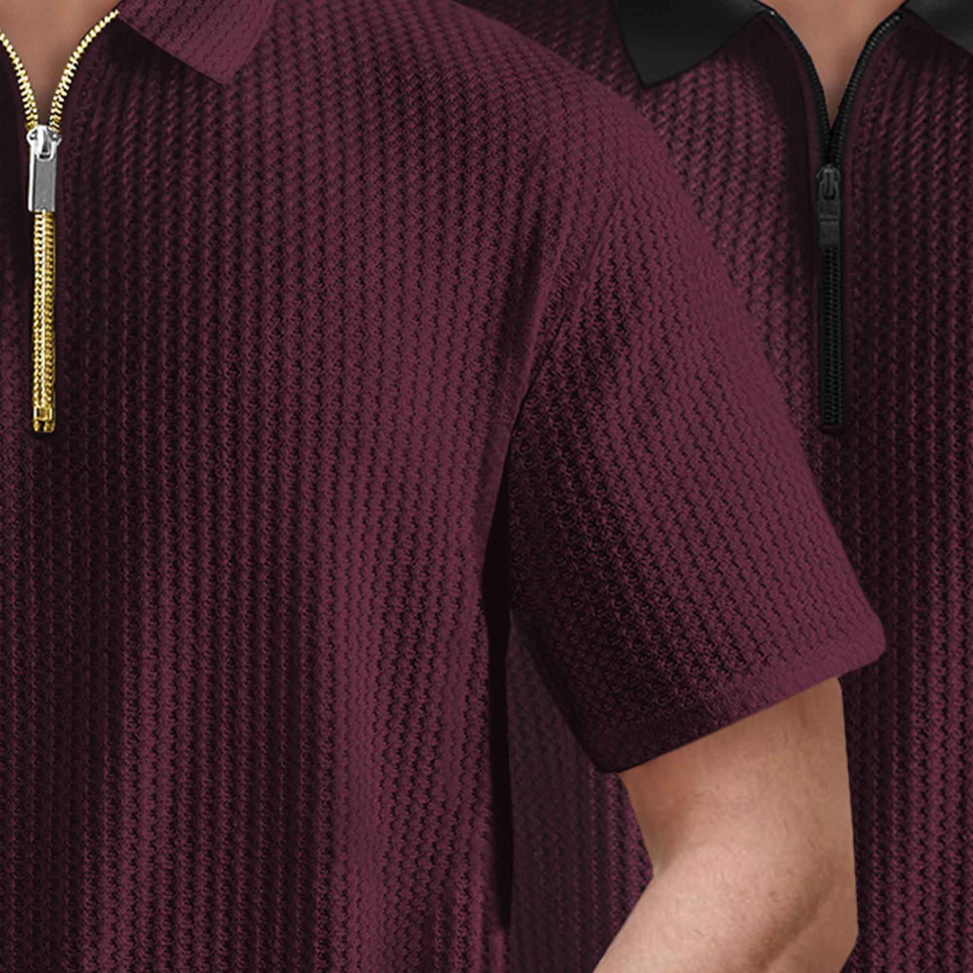 (Pack Of 2) Polo Waffle Maroon & Black Textured T-shirts