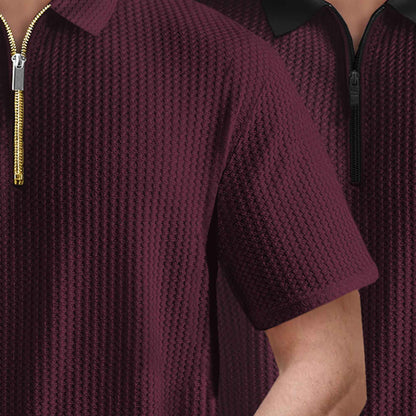 (Pack Of 2) Polo Waffle Maroon & Black Textured T-shirts