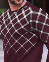 Men Printed Round Neck Cotton Blend Maroon Full Sleeve T-Shirt