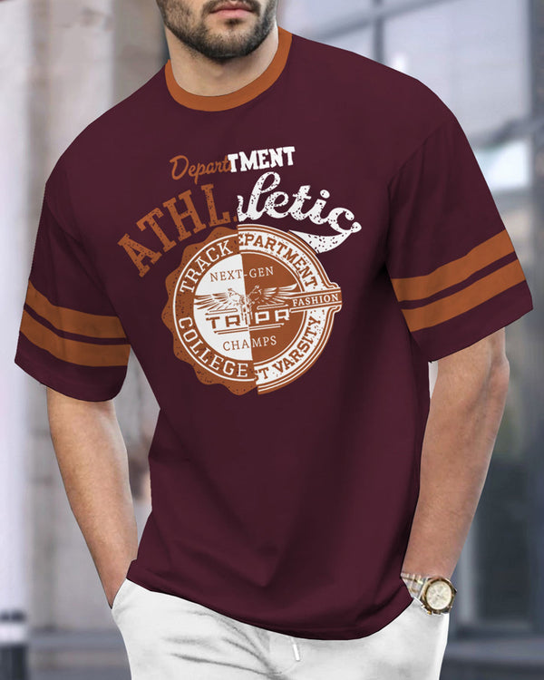 Men Printed, Typography Drop Shoulder Maroon T-Shirt