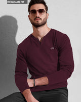 Men Solid V Neck Cotton Blend Maroon T-Shirt