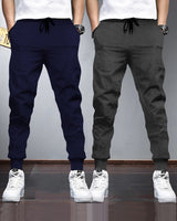 (Pack Of 2) Mens Plain Tarackpants / Navy Blue & Charcoal Black