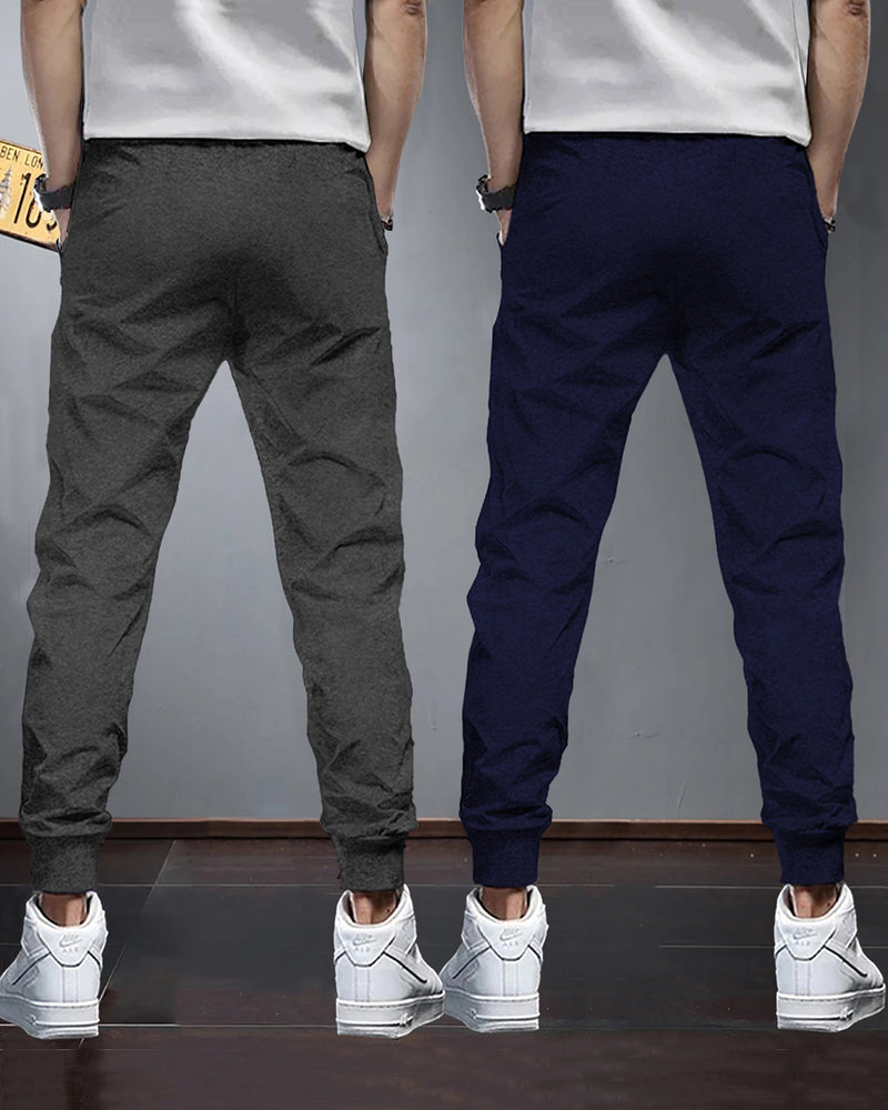 (Pack Of 2) Mens Plain Tarackpants / Navy Blue & Charcoal Black