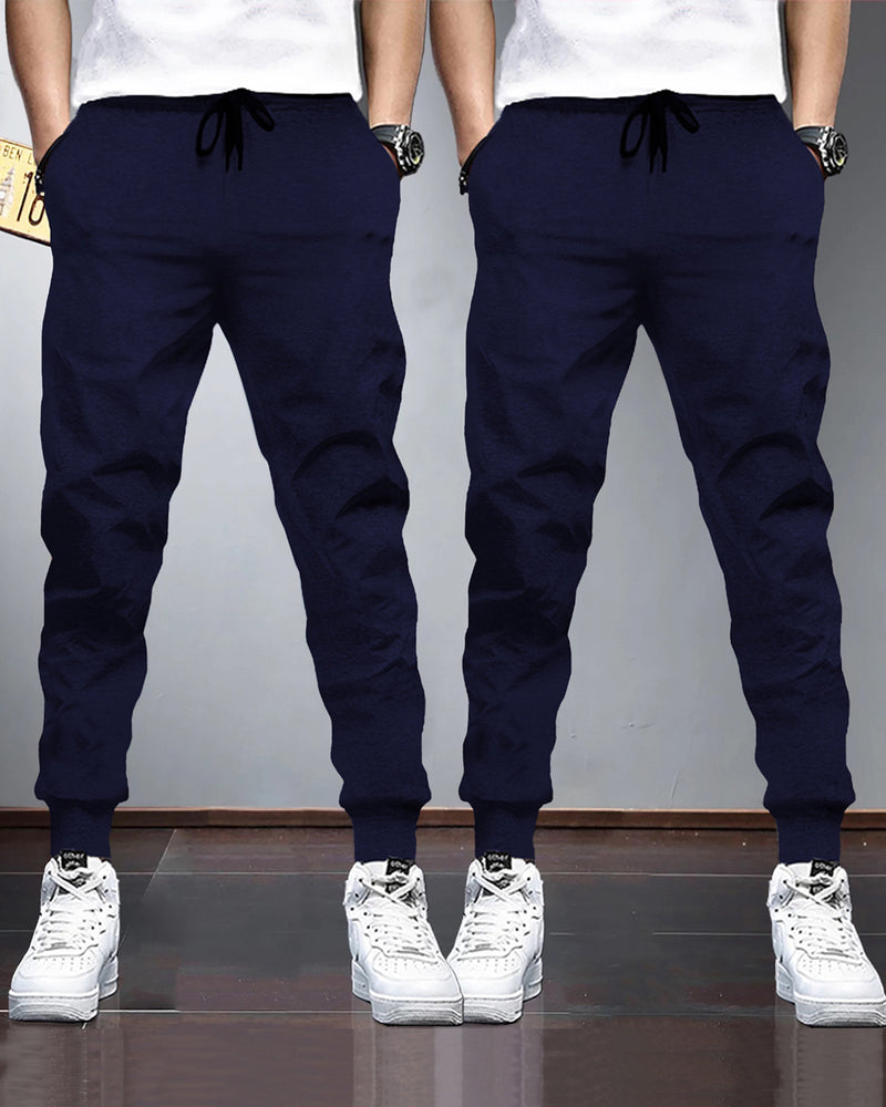 (Pack Of 2) Mens Plain Tarackpants / Navy Blue