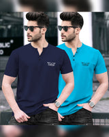 Pack of 2 Men Printed Henley Neck Cotton Blend Multicolor T-Shirt