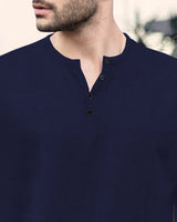 Half Sleeve Henley Neck Plain T-shirt / Navy Blue