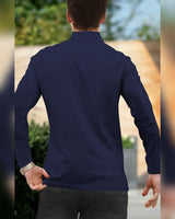 Men Full Sleeve Navy Blue Zipper Neck T-shirt