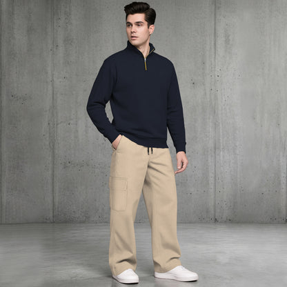 Mens Quarter-Zip High Neck Sweatshirt and Wide Leg Cargo Pant Tracksuit
