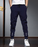 Men Navy Blue Cuffed Ankles Drawstring TrackPant