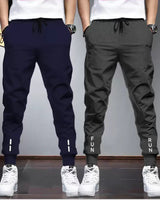 (Pack of 2) Men Cotton Sports Cuff Ankle Trackpants | Navy & Charcoalblack