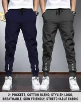 (Pack of 2) Men Cotton Sports Cuff Ankle Trackpants | Navy & Charcoalblack