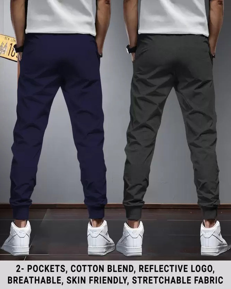 (Pack of 2) Men Cotton Sports Cuff Ankle Trackpants | Navy & Charcoalblack