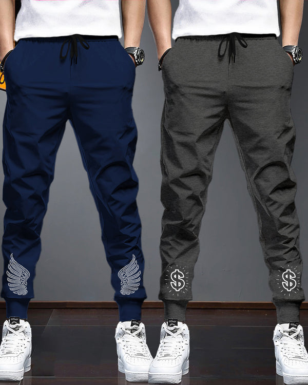 Men Cotton Sports Cuff Ankle Trackpants Combo (Pack of 2) | NavyBlue | CharcoalBlack