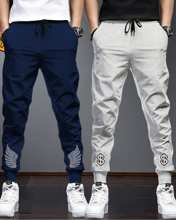 Men Cotton Sports Cuff Ankle Trackpants Combo (Pack of 2) | Navyblue | Lightgrey