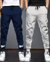 Men Cotton Sports Cuff Ankle Trackpants Combo (Pack of 2) | NavyBlue | LightGrey