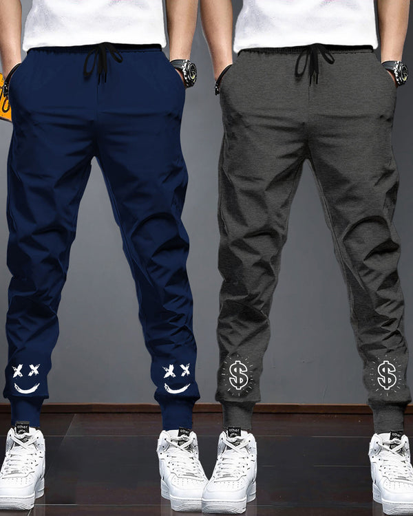 Men Cotton Sports Cuff Ankle Joggers Combo (Pack of 2) | NavyBlue | CharcoalBlack