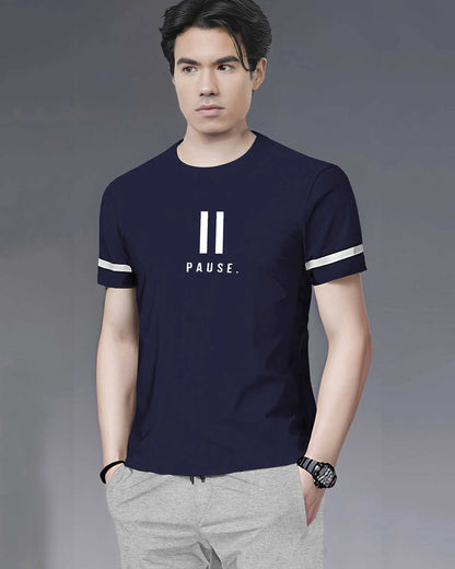 Tracksuit For Men Half Sleeve Navy Blue Printed T-shirt with Grey Colorblocked Trackpant