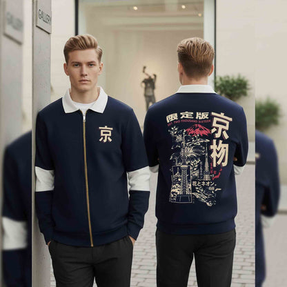 Polo Type Back Printed Navyblue Warm Jacket