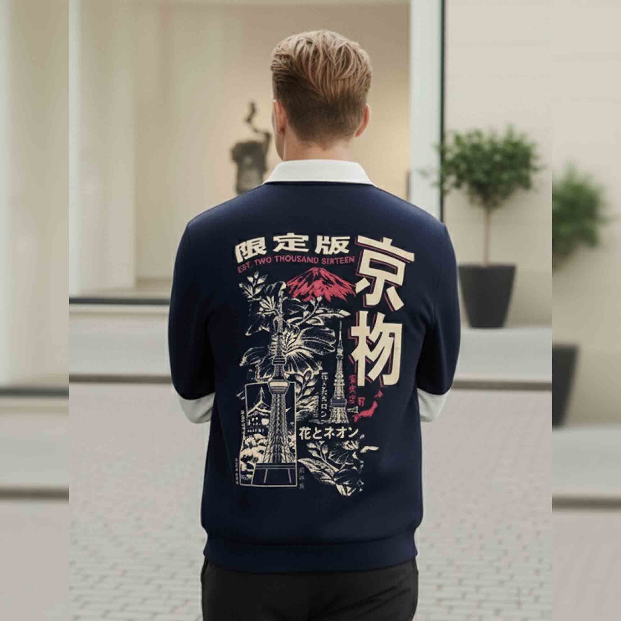 Polo Type Back Printed Navyblue Warm Jacket