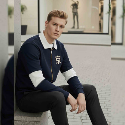 Polo Type Back Printed Navyblue Warm Jacket