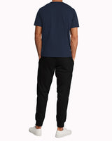 Mens Tracksuit - Colorblock Half Sleeve Navy White t-shirt / Black Printed Trackpant