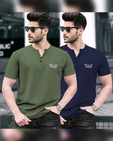 Pack of 2 Men Printed Henley Neck Cotton Blend Multicolor T-Shirt