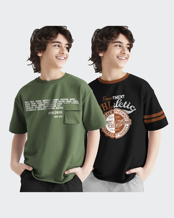 Kids T-Shirt Combo - Olivegreen-Black T-Shirts (Pack of 2)