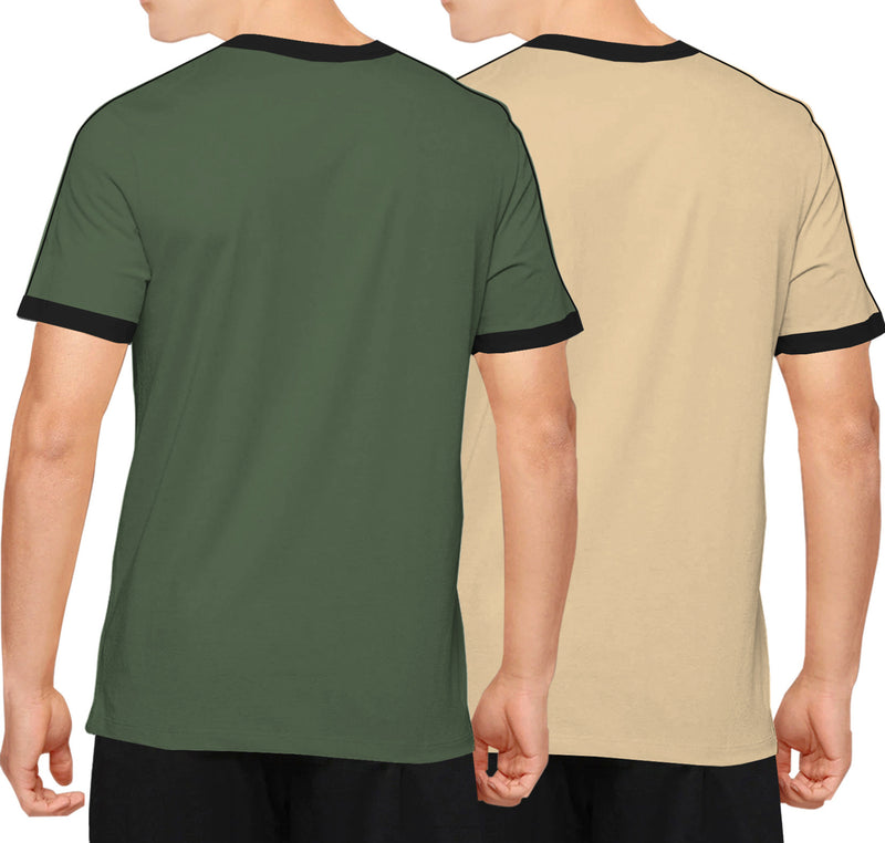 Pack of 2 Multicolor Kids Zipper Neck T-Shirts Combo | Olivegreen-Beige