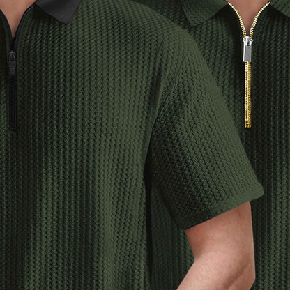 (Pack Of 2) Polo Waffle Olive Green & Maroon Textured T-shirts
