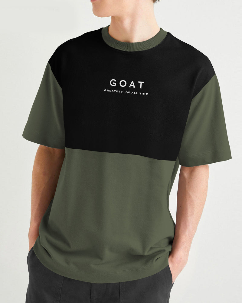 Men Oversized GOAT Printed Black Olive Green T-shirt