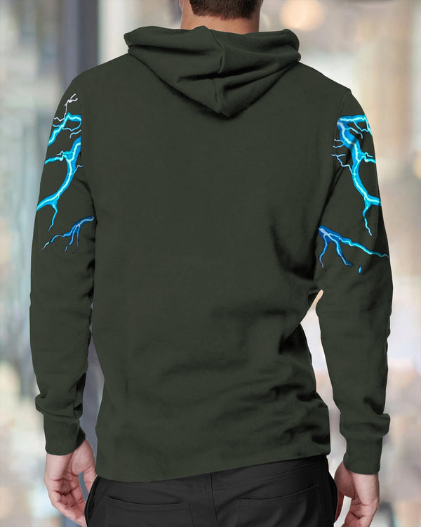 Men Thunder Printed Hooded Neck Olive Green T-Shirt