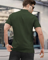 Men High Neck Plain Half Sleeve T-shirt / Olive Green