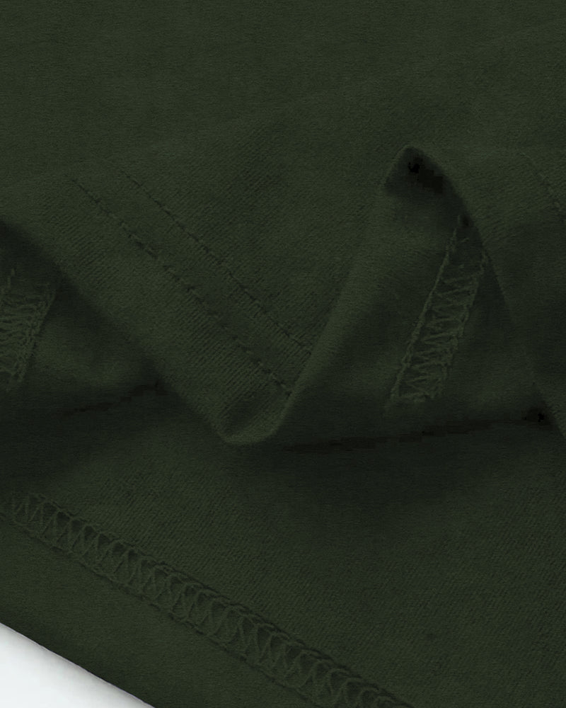 Men High Neck Plain Half Sleeve T-shirt / Olive Green