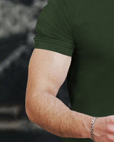 Half Sleeve Henley Neck Zip Type Plain T-shirt / Olive Green