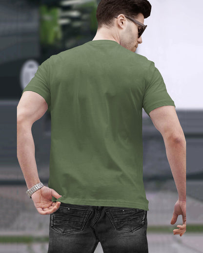 Half Sleeve Henley Neck Plain Olive Green T-shirt