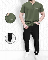 mens tracksuit - OLIVE GREEN - BLACK