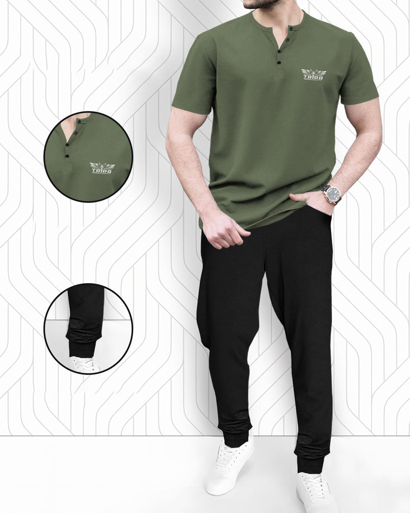 mens tracksuit - OLIVE GREEN - BLACK