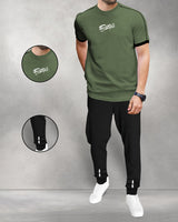 Mens Tracksuit Olive green tshirt & Black jogger