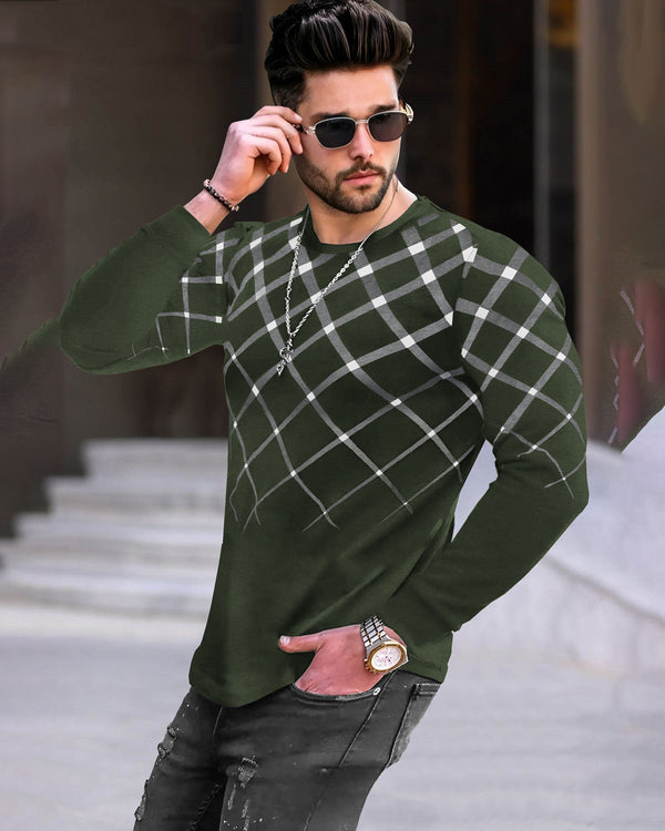 Men Printed Round Neck Cotton Blend Olive Green T-Shirt