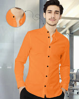 MEN PLAIN ORANGE MANDARIN COLLAR FULL HAND SHIRT