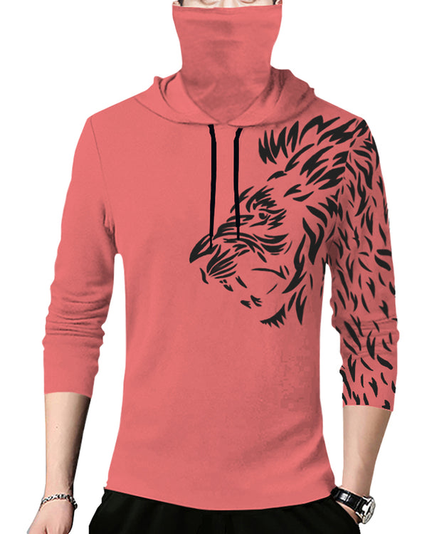 Men Printed Hooded Neck Cotton Blend Pink T-Shirt