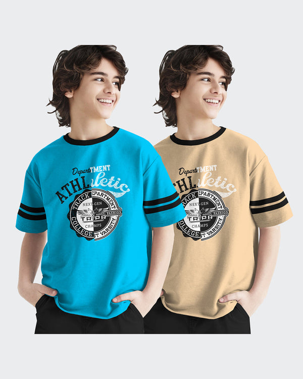 Kids T-Shirt Combo - Skyblue-Beige T-Shirts (Pack of 2)