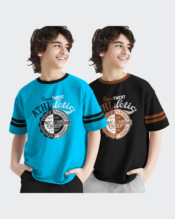 Kids T-Shirt COMBO - Skyblue-Black Printed Half Hand T-Shirts (Pack of 2)