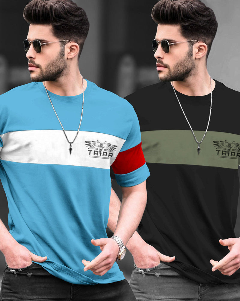 Pack of 2 Men Printed Round Neck Multicolor T-Shirt