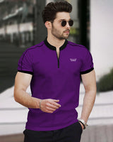 Men Solid Mandarin Collar Cotton Blend Multicolor T-Shirt