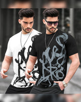 Pack of 2 Men Printed Round Neck Cotton Blend Multicolor T-Shirt