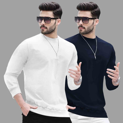 Pack Of 2 - Men Round Neck Full Sleeve Plain T-shirts - 12 Variants