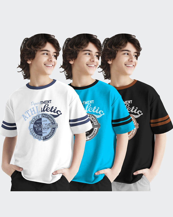 Kids T-Shirt COMBO - White-Skyblue-Black Half Sleeve Tshirts (Pack of 3)