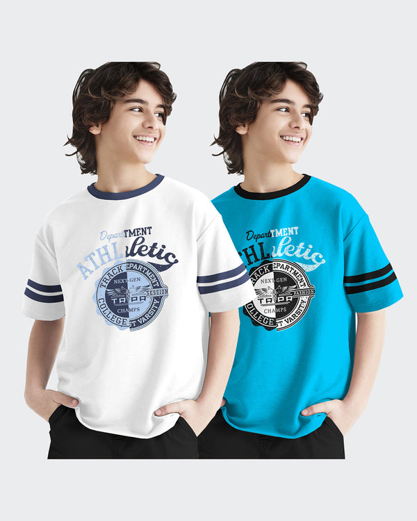 Kids T-Shirt COMBO - White-Skyblue Printed Half Hand T-Shirts (Pack of 2)